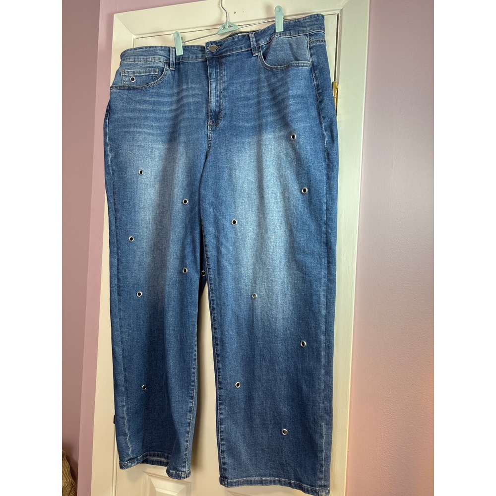 Vince‎ Camuto Grommet Wide Leg Jeans Medium Wash Blue Denim 24W Plus Size